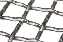 Photo of stainless steel intercrimp weave, highlighting the crimped intersections for added strength.
