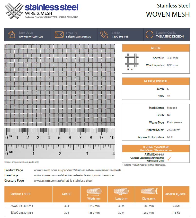Stainless steel woven mesh SSWO 03330