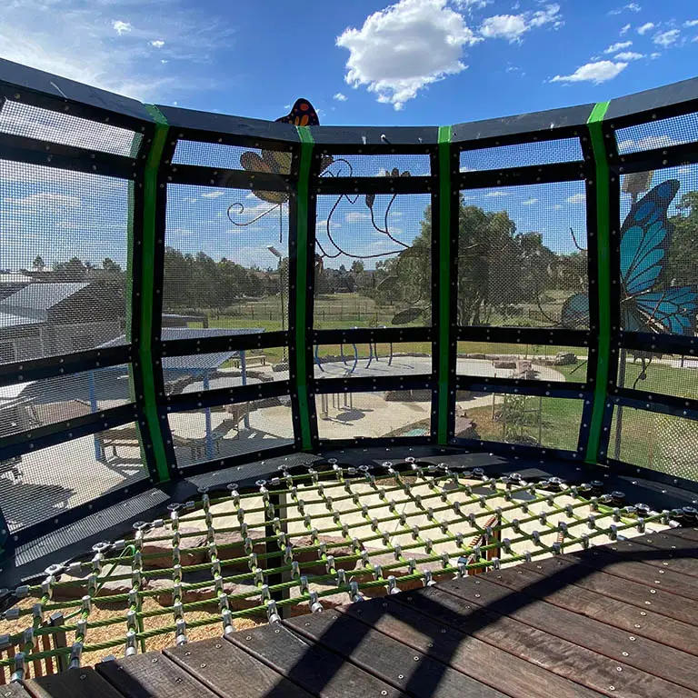 stainless steel architectural mesh playground view through