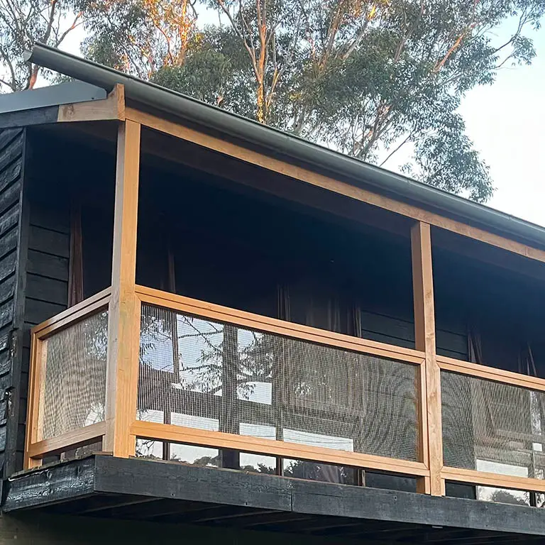 stainless steel ballustrade mesh return timber frame
