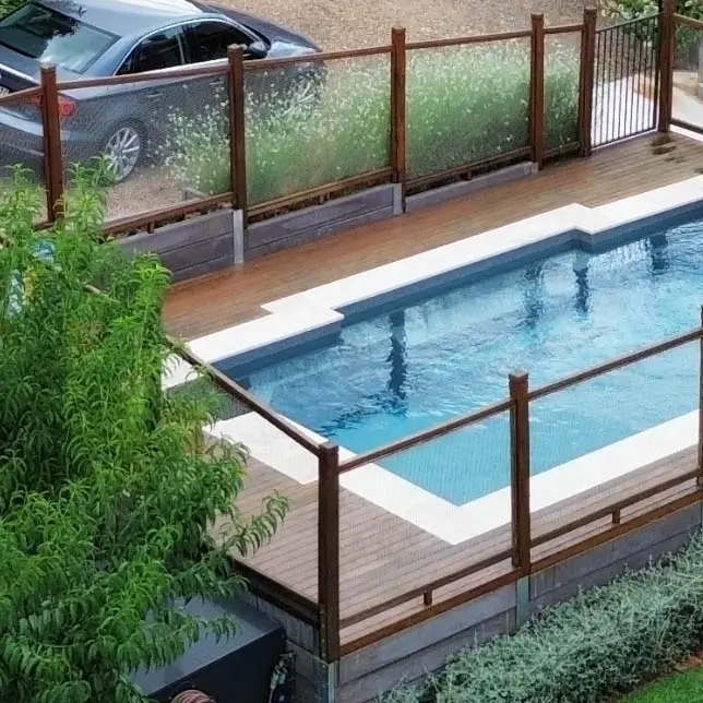 stainless steel mesh pool fence with timber frame